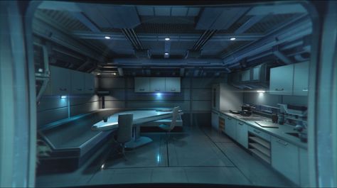 Sci Fi Kitchen, Scifi Room, Monkey In Space, Cyberpunk Apartment, Sci Fi Room, Mass Effect Andromeda, Concept Vehicles Sci Fi, Brutalism Architecture, Spaceship Interior