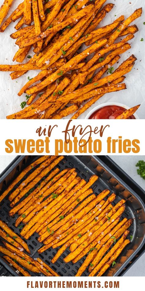 Air Fryer Sweet Potatoes Fries, Air Fry Sweet Potato Fries, Air Fried Sweet Potato Fries, Air Fryer Veggies, Air Fryer Sweet Potatoes, Homemade Sweet Potato Fries, Air Fryer Sweet Potato Fries, Making Sweet Potato Fries, Sweet Potato Recipes Fries