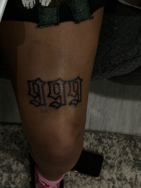 2003 Knee Tattoo, Number Tattoo On Leg, 999 Tattoo Design, 777 Tattoo Ideas, 555 Tattoo, 888 Tattoo, 999 Tattoo, 777 Tattoo, Shin Tattoo