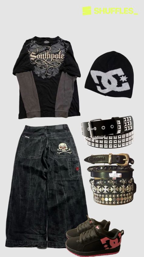 Created by iblamezion on Shuffles Emo Outfits Masc, Emo Boy Clothes, Midwest Emo Style, Dc Shoes Outfit, Midwest Emo Outfits, 2000s Emo Outfits, Emo Outfits Men, Dc Outfits, Outfit Emo