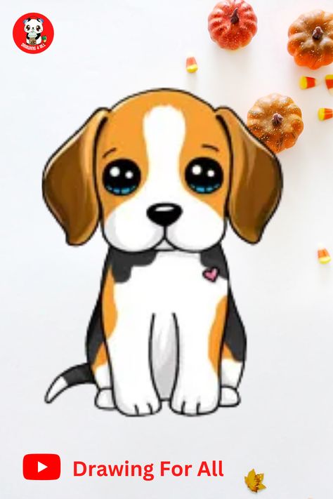 Easy Beagle Painting, Easy Beagle Dog Drawing, Simple Beagle Drawing, Dog Drawing Simple Cute, Cute Beagle Drawing, Beagle Drawing Easy, Easy Dog Drawing Simple Step By Step, Puppy Cartoon Drawing, Dog Drawing Simple Step By Step