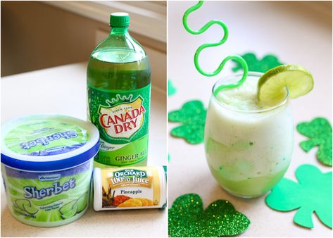 Shamrock Punch: Frozen pineapple juice, ginger ale, and lime sherbert! Or you can spike it with some malibu rum! Shamrock Punch, Lime Sherbert Punch, Lime Sherbet Punch, Irish Soda Bread Muffins, Lime Sherbert, Sherbet Punch Recipes, Guinness Cupcakes, Recreation Activities, Sherbet Punch