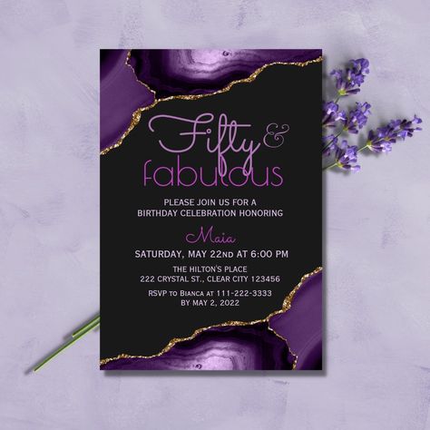 50 And Fabulous Party, 50th Birthday Invitation, Mommy Birthday, 50th Birthday Invitations, 50 And Fabulous, Purple Agate, Zazzle Invitations, 50th Birthday, Invitation Zazzle