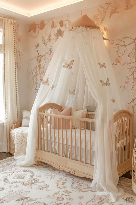 32 Charming Butterfly Nursery Ideas for a Dreamy Baby Room Heaven Sent Nursery Theme, Home Decor Ideas Nursery, Fairy Garden Nursery Baby Girl, Butterfly Themed Nursery Girl, Light Pink Baby Nursery, Woodland Fairy Nursery Theme, Baby Girl Fairy Nursery, Baby Room Design Girl, Nursery Ideas For A Girl