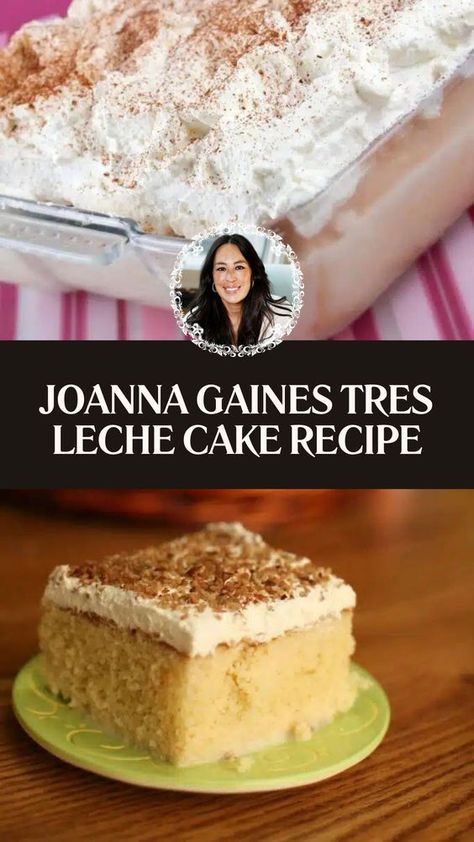 This Tres Leche Cake Recipe from Joanna Gaines is going to blow your mind! A delicious sponge cake is pierced all over with holes, and then it is doused in sweetened condensed milk, heavy cream, and evaporated milk to make a cake that is tender and melts in your mouth. Finally, the cake is topped with cinnamon and whipped cream that is light and airy. Best Tres Leches Cake Recipe Authentic, Mil Hojas Cake Recipe, Joanna Gaines Farmhouse Recipes, Tres Leches Poke Cake, 3 Milk Cake Recipe, Chocolate Tres Leches Cake Recipe, Heavy Whipping Cream Recipes, Tres Leches Cake Recipe Authentic, Leche Cake Recipe