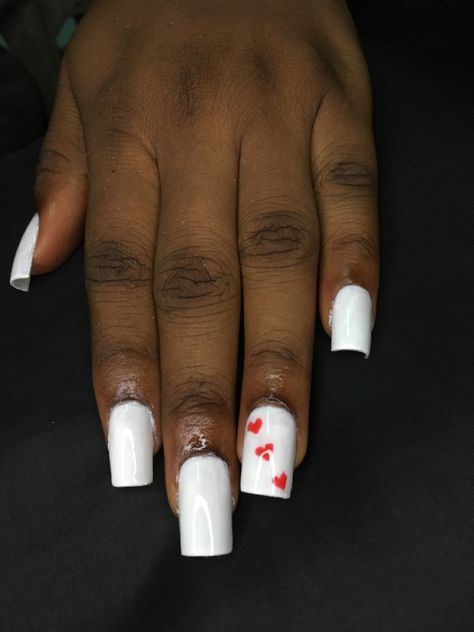 Valentine nail inspo White And Red Valentines Nails, Red Valentines Nails, Nails Valentines Day, Valentine Nail, Nails Valentines, Acrylic Nails Coffin Short, Acrylic Nails Coffin, Nails Coffin, Valentine's Day Nails