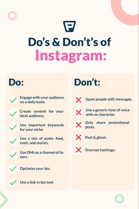 Instagram can sometimes be tricky. But here’s a guide on what to do & not do: Do: Engage with your audience on a daily basis. Create content for your ideal audience. Use important keywords for your niche. Use a mix of posts: feed, reels, and stories. Use DMs as a channel of its own. Optimize your bio. Use a link in bio tool. Don’t: Spam people with messages Use a generic tone of voice with no character. Only share promotional posts. Post & ghost. Overuse hashtags. Save this pin for later! Voice Over Instagram Post, Content Challenge, What To Post On Instagram, Aesthetic Usernames, Social Media Course, Social Media Content Strategy, Social Media Landscape, Instagram Plan, Social Media Management Services