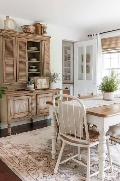 French Country, Cottage & Farmhouse | Love that hutch 🤎 | Facebook Italian Farmhouse Dining Room, Dining Room Country Style, Vintage Farmhouse Dining Room, Cottage Core Dining Room, French Farmhouse Dining Room, French Country Dining Room Decor, Cottage Dining Room, Cozy Inspiration, Farmhouse Dining Room Ideas