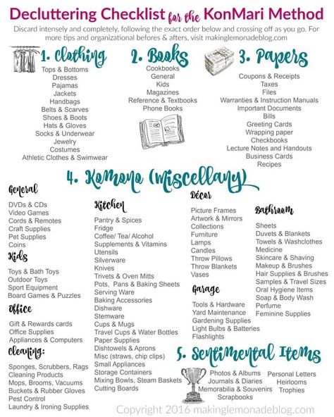 Konmari Checklist, Konmari Organizing, Decluttering Checklist, Making Lemonade, Konmari Method, Home Organisation, Organize Declutter, Declutter Your Home, Tidy Up