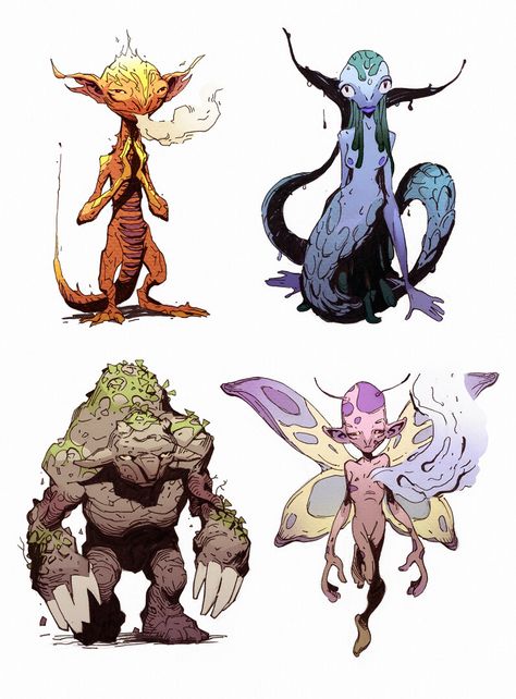 ArtStation - Salamander, undine, kobold and sylph, Alexander Davtyan Fictional Disease Art, Fantasy Beasts, Animation Art Character Design, Fantasy Creatures Art, Fantasy Monster, Monster Design, Fantasy Concept Art, Creature Concept, Magical Creatures