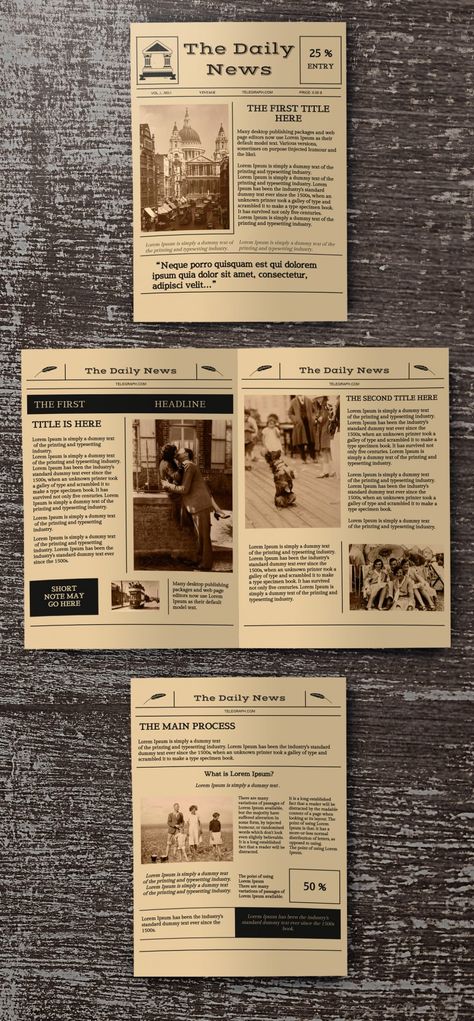 Free Vintage Newspaper Template In Google Docs News Paper Template Aesthetic, News Paper Template Free Printable, Newspaper Template Free Printable, Vintage Newspaper Layout, Newspaper Template Editable, Newspaper Slide Template, Old Newspaper Template, History Newspaper, Florist Business Card