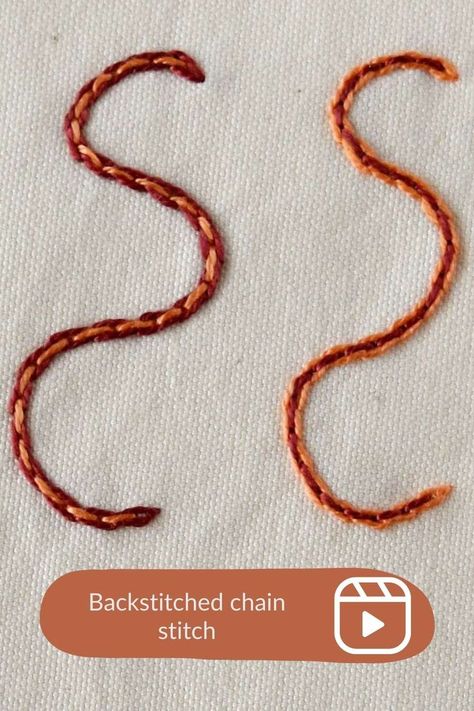 How to embroider Backstitched chain stitch Simple Borders, Embroidery Stitch, Hand Embroidery Stitches, The Chain, Chain Stitch, Watch Video, Video Tutorial, Embroidery Stitches, Contrasting Colors