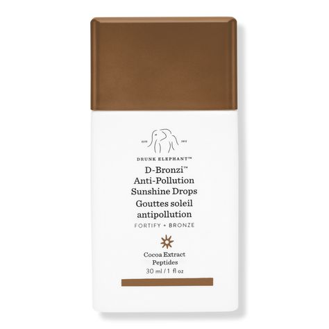 D-Bronzi Anti-Pollution Bronzing Drops with Peptides - Drunk Elephant | Ulta Beauty Elephant Drops, Drunkelephant Skincare, Drunk Elephant Bronze Drops, Bronze Drops, Sunshine Drops, Ulta Haul, Bronzing Drops, Elephant Skin, Hydration Serum