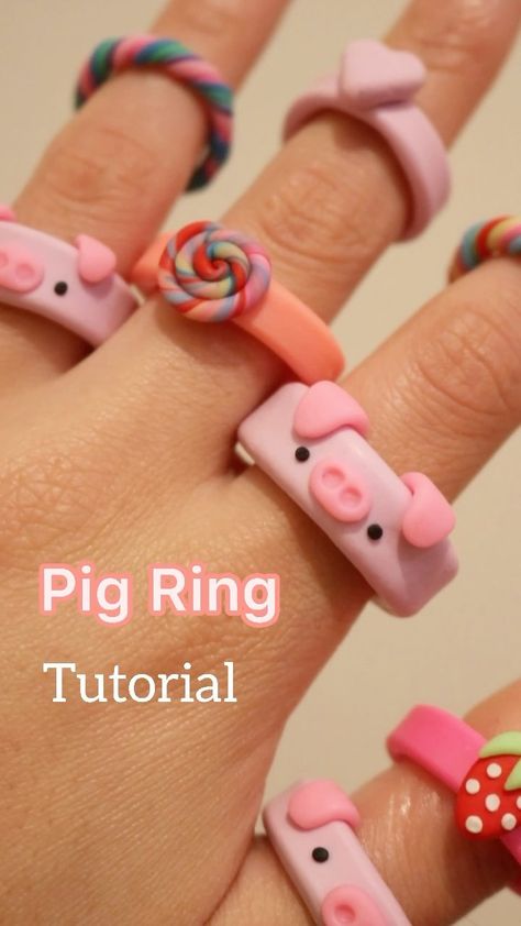 What To Make With Clay Aesthetic, Fimo Ringe Aesthetic, Clay Crafts Ring, Fimo Ring Ideas, Polymer Clay Easy Ideas, Fimo Clay Rings, Diy Pate Fimo, Aesthetic Crafts Diy Projects, Clay Ring Tutorial