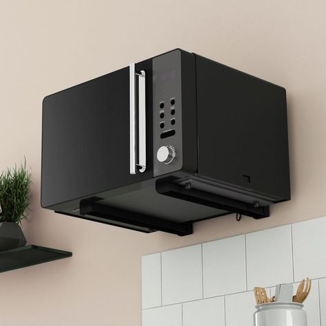 The perfect space saving accessory - elevating your microwave means more space for food prep or fancy new kitchen gadgets! Microwave Wall Shelf, Microwave Wall Mount, Narrowboat Kitchen, Hanging Microwave, Mounted Microwave, Microwave Oven Shelf, Microwave Shelf, New Kitchen Gadgets, Modern Kitchen Cabinet Design