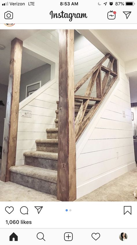 Hidden Room Doors Diy, Adding A Staircase To A House, Opening Staircase Wall, Basement Staircase Makeover, Opening Up Staircase Wall, Farmhouse Basement, Basement Stairs Remodel, Basement Staircase, Diy Staircase