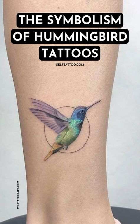 Are you intrigued by the tiny, yet impressive hummingbird? With their bright colors and tiny stature, hummingbirds are always amazing to see. They're also amazing to see in a tattoo design. A hummingbird tattoo is a great tattoo idea for the person who wants a mini reminder of joy and happiness permanently placed on their body. Click here to find out why bird tattoos are popular and be inspired by hummingbird tattoo designs. Self Tattoo😁 The Symbolism Of Hummingbird Tattoos | Bird Tattoos For Women  #tattooinspiration #inkedlife #bodyartlove #tattooaddict #tattooideas Hummingbird Hip Tattoos Women, Small Hummingbird Tattoo Ideas, Artistic Hummingbird Tattoo, Hummingbird Tattoo Back Of Neck, Hummingbird Meaning Tattoo, Hummingbird Bird Tattoo, Different Bird Tattoos, Hummingbird Mom Tattoo, Hummingbird Tattoo Meaning For Women