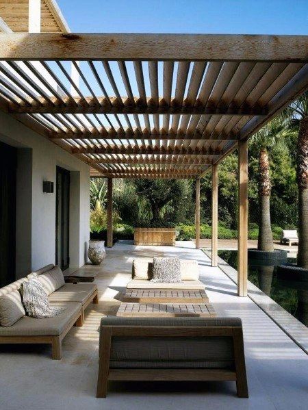 Top 60 Patio Roof Ideas - Covered Shelter Designs Pergola Modern, Design Per Patio, Small Pergola, Modern Patio Design, Outdoor Covered Patio, Concrete Patios, Cheap Pergola, Patio Pergola, Pergola Lighting