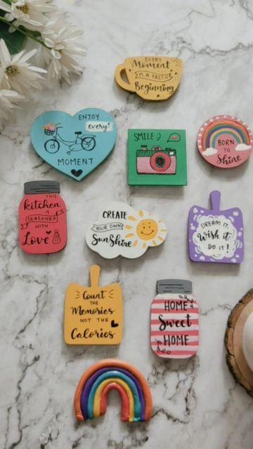 Fridge Art Ideas, Fridge Magnets Ideas Creative Mdf, Quirky Fridge Magnets, Handmade Decorations For Home Creative, Mdf Crafts Ideas, Mdf Fridge Magnets Diy, Handmade Wall Decor Crafts, Mdf Crafts Handmade Home Decor, Fridge Magnets Aesthetic