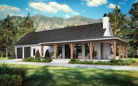 Barndominium House Plan - 3 Bedrooms, 2 Bath, 1878 Sq Ft Plan 50-542 2000 Sq Ft Barndominium Floor Plans, 500 Sq Ft House, 1000 Sq Ft House, 1500 Sq Ft House, 6 Bedroom House Plans, Cottage Houses, Southern Colonial, Barndominium House, Open Concept Great Room