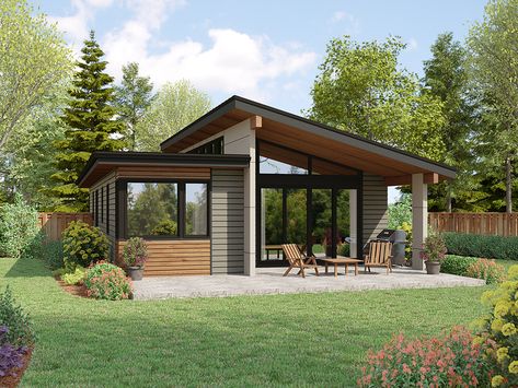 Modern Design Home Plan Under 1500 SQ FT 3 Bed 2 Bath Tiny House, House Plans You Can Add On To Later, 3 Bedroom 1 Bathroom House Plans, Tiny Home 3 Bedroom Floor Plans, Small House With Office, Low Maintenance House Design, Small Brick House Plans, Build Cheap House, Single Pitch Roof House Plans