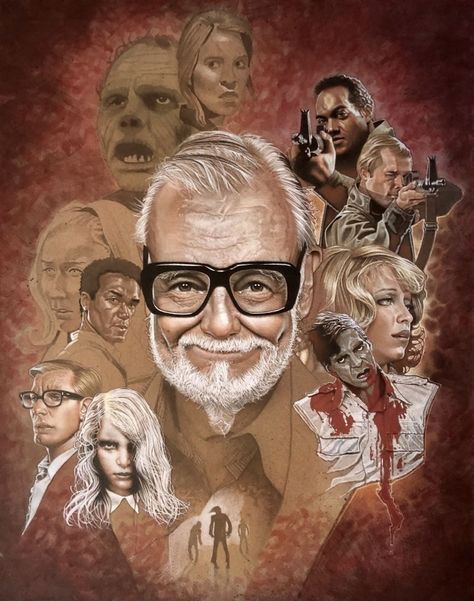 George A. Romero tribute art by James Reeves George Romero, Living Dead, Story Inspiration, Zombie, Daenerys Targaryen, Science Fiction, Game Of Thrones Characters, Science, Fictional Characters