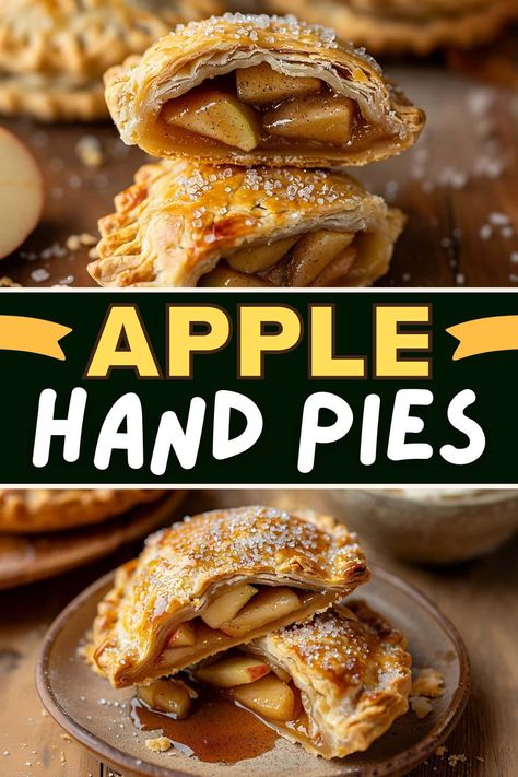 Apple hand pies are a perfect treat for any occasion. And thanks to the refrigerated pie crusts, these delightful handheld desserts are ready in no time! Hand Held Apple Pies Baked, Fries Apple Pies, Homemade Apple Hand Pies, Handheld Apple Pies Easy, Apple Pie Pastries, Hand Held Apple Pie Recipe, Apple Hand Pies Easy Pillsbury, Pie Mold Recipes, Healthy Fruit Desserts Easy