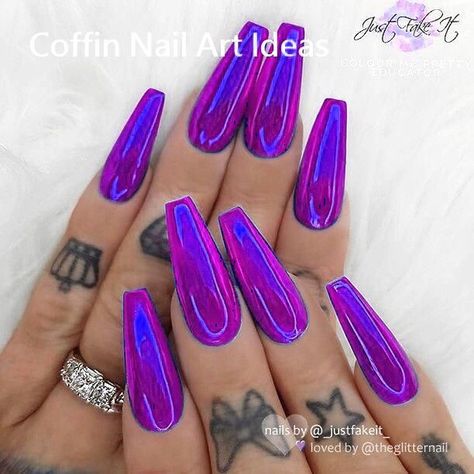 Blue Coffin Nails, Blue Acrylic Nails, Coffin Shape Nails, Blue Nail Designs, Blue Nail, Coffin Nails Long, Metallic Nails, Nagel Inspo, Nailed It