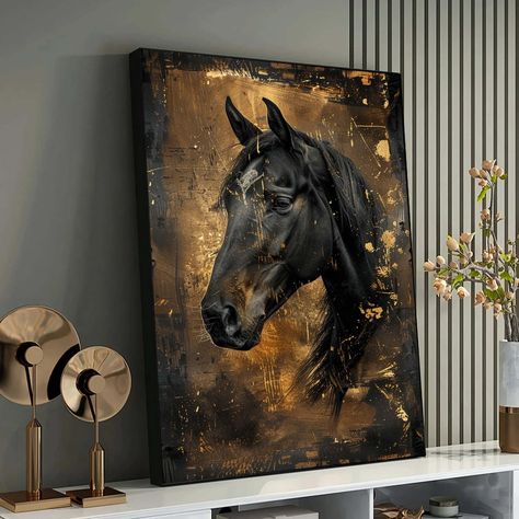 Contemporary Horse Paintings, Seven Horses Painting, Abstract Horse Art, Portrait On Canvas, Horses Wall Decor, Landscapes Abstract, Equine Portraits, Handmade Canvas, Gold Horse