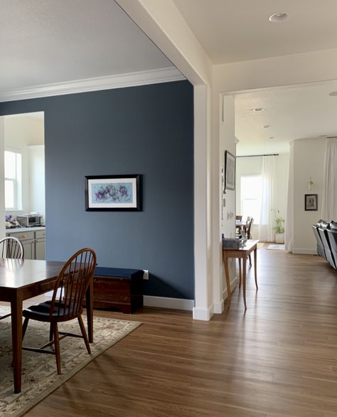 Granit Peak Sherwin Williams, Granite Peak Sherwin Williams, Smoky Blue Paint, Dark Blue Paint Color, Blue Walls Living Room, Blue Paint Color, Blue Gray Paint Colors, Blue Painted Walls, Blue Wall Colors