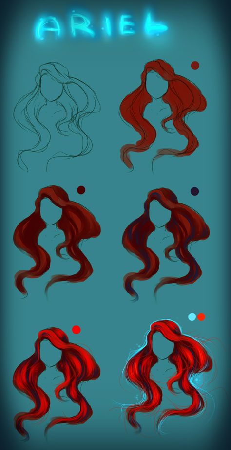 Ariel Drawing, Ariel Hair, Beach Waves Hair Tutorial, Life Drawing Reference, Drawing Hair Tutorial, Draw Hair, Hair Sketch, Procreate Tutorial, Hair Techniques