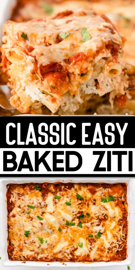 Easy Baked Ziti Italian Baked Ziti, Meatless Baked Ziti, Baked Ziti With Ricotta, Meal Train, Easy Baked Ziti, Ziti Recipe, Kids Plate, Cheese Mozzarella, Ziti Recipes