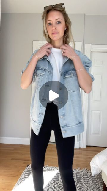 MADDIE on Instagram: "Oversized jacket (I like denim!) and leggings is a spring go-to 👌

#ootd #outfitoftheday #whattowear #outfitideas" Leggings And Jean Jacket Outfit, Jean Jacket Outfit, Jacket Outfit, April 16, Oversized Jacket, Jean Jacket, Outfit Of The Day, What To Wear, Ootd