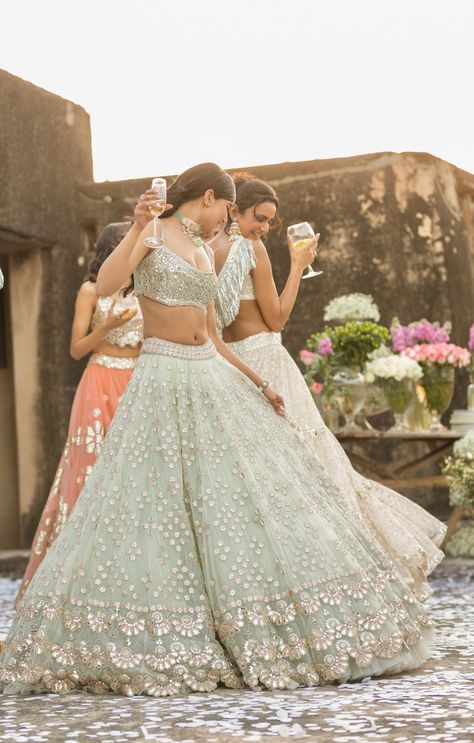 Wedding guest style guide for the haldi, mehendi, and more events | Vogue India Abhinav Mishra, Mirror Work Lehenga, Bridesmaid Lehenga, Sangeet Outfit, Desi Wedding Dresses, Green Lehenga, Wedding Guest Style, Red Lehenga, Lehenga Collection