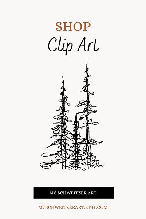 Pine Tree Line Art, Forest Clip Art, White Pine Tree, Pine Tree Tattoo, Black And White Line Art, White Line Art, Tree Png, Black And White Lines, White Line