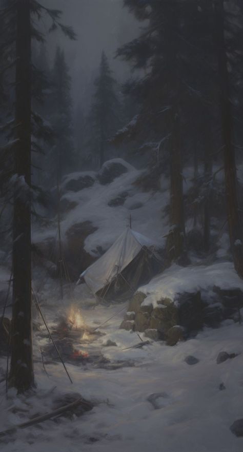 Snow Forest Fantasy Art, Cold Fantasy Art, Northern Fantasy Aesthetic, Snow Fantasy Aesthetic, Winter Hunting Aesthetic, Frozen Wasteland Concept Art, Scary Winter Aesthetic, Winter Apocalypse Aesthetic, Draugr Art