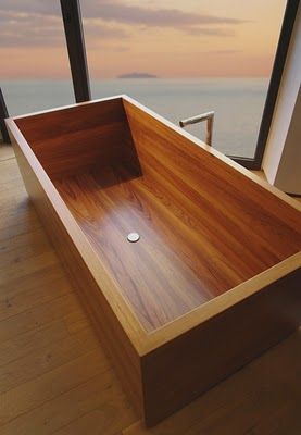 Wood Tub, Wood Bathtub, Wooden Bathtub, Modern Wood Furniture, Japanese Soaking Tubs, Wooden Bath, Bathtub Design, Wooden Bathroom, House Bathroom