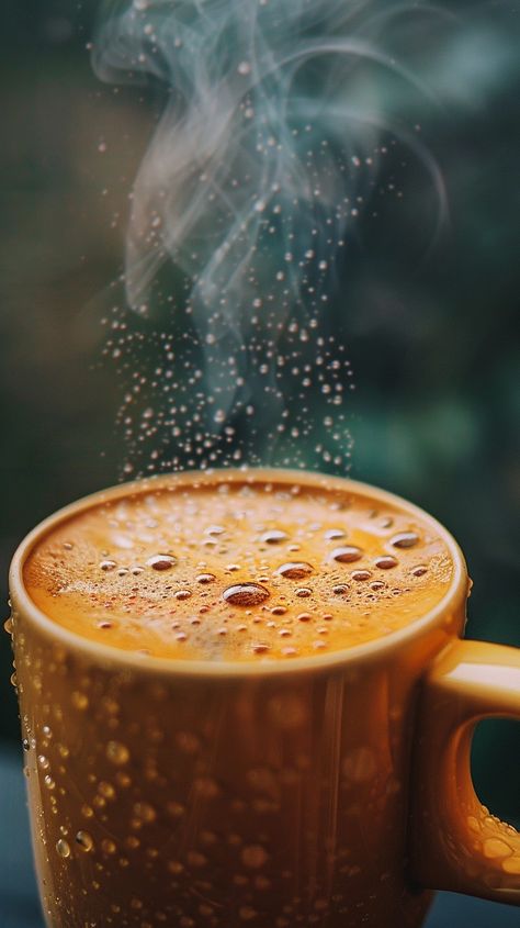 Steamy Morning Coffee: A hot orange mug of coffee steams against a blurred green background, perfect for a chilly morning. #coffee #morning #steam #mug #hot #aiart #aiphoto #stockcake ⬇️ Download and 📝 Prompt 👉 https://ayr.app/l/ywNi Coffee Image, Coffee Steam, Steaming Coffee, Orange Mug, Mug Of Coffee, Orange Mugs, Morning Coffee Images, Chilly Morning, Hot Orange