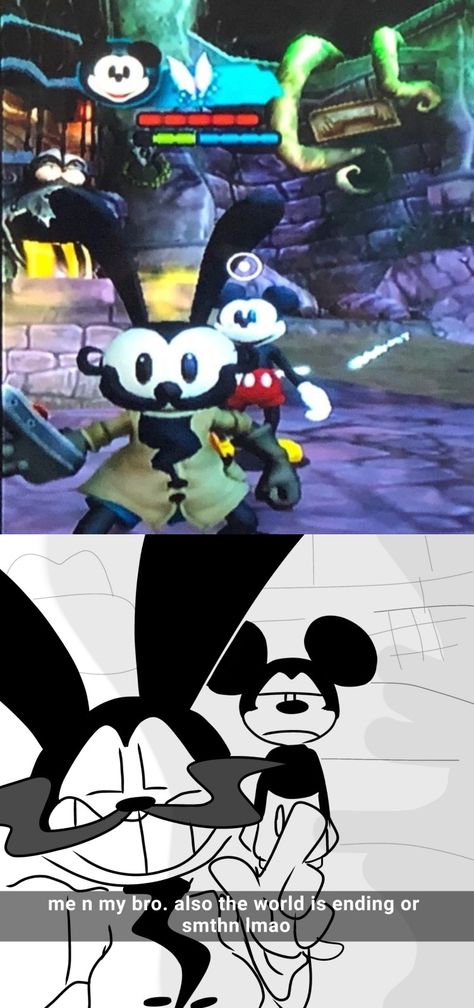 Epic Mickey Oswald, Mickey Mouse Shorts Cartoons, Epic Mickey Wallpaper, Oswald X Felix Fanart, Epic Mickey Fanart, Felix X Oswald, Bendy And Mickey, Mickey Mouse And Oswald, Mickey Mouse Fanart