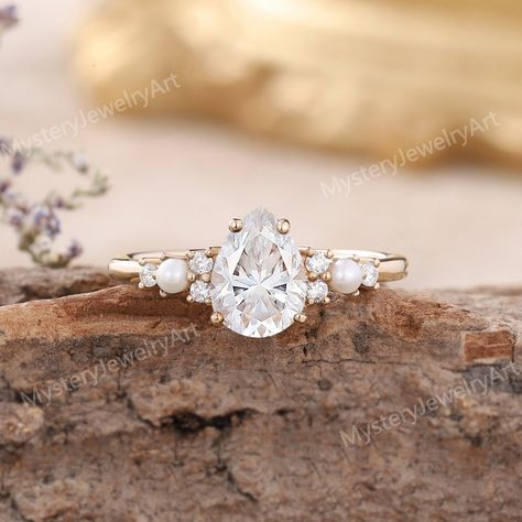 Pearl And Moissanite Engagement Ring, Oval Engagement Ring With Pearls, Pear Engagement Ring With Pearls, Engagement Rings Pearls, Engagement Ring With Pearl Accents, Diamond Ring With Pearls, Engagement Ring With Pearls And Diamonds, Wedding Ring Pearl And Diamond, Engagement Rings With Pearls Accents