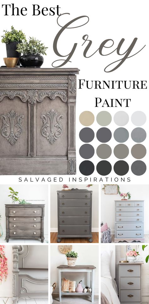 Grey Paint Furniture, Grey Chalk Paint Cabinets, Gray Furniture Paint Color, Grey Furniture Paint Colors, Antique Grey Paint, Light Grey Chalk Paint Furniture, Distressed Gray Furniture, Dark Gray Distressed Furniture, Gray White Furniture