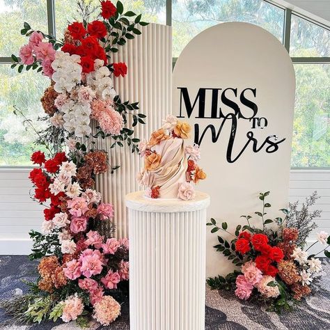 Letters By LouLou on Instagram: "🌷❤️ M I S S • T O • M R S ❤️🌷 Put a ring on it with our custom acrylic signage! The perfect addition to any backdrop. Enquire today for a personalised quote at info@lettersbyloulou.com.au Venue @deckhousewoolwich Florals @sweetbotanica Backdrop @sweetheavenlyevents Acrylic @lettersbyloulou Cake @crumble.and.co #bride #signage #bridetobe #custom #acrylic #bridalshower #pink #red #black #sign #wedding #inspo #decor #graphics #design #graphicdesign #florals Love In Bloom Backdrop, Love Is In Bloom Backdrop, Bride In Bloom Theme, Miss To Mrs Backdrop, Floral Bridal Shower Backdrop, Bridal Shower Backdrop Ideas, Cake Crumble, Bridal Shower Party Decorations, Bride Era