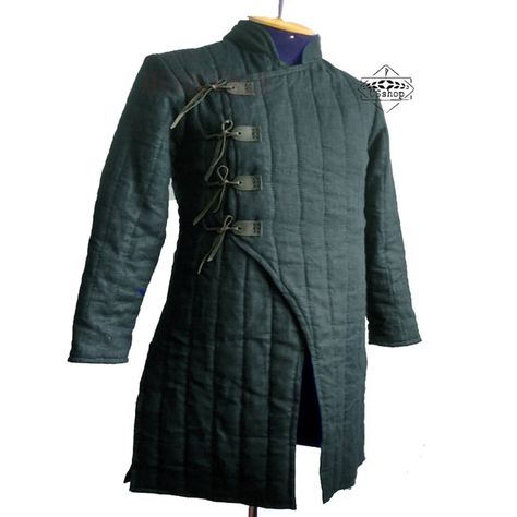 Medieval Gambeson thick padded coat Aketon vest Jacket Armor COSTUMES DRESS SCA BEST FITTING: Refer to the size chart to find a perfect fitting Gambeson Coat for yourself. CUSTOM DESIGN: We offer customization in size, design, Materials, colors , thickness, padding, button, laces or other aspects via merchant orders only. MATERIAL: The Gambeson coat is made of high-quality cotton fabrics. It has raw cotton pads and cotton linen for added comfort, breathability, and durability. AVEALABLE FINISH: Sca Dress, Black Costumes, Medieval Gambeson, Medieval Costumes, Larp Costume, Black Costume, Medieval Costume, Knight Armor, Suit Of Armor