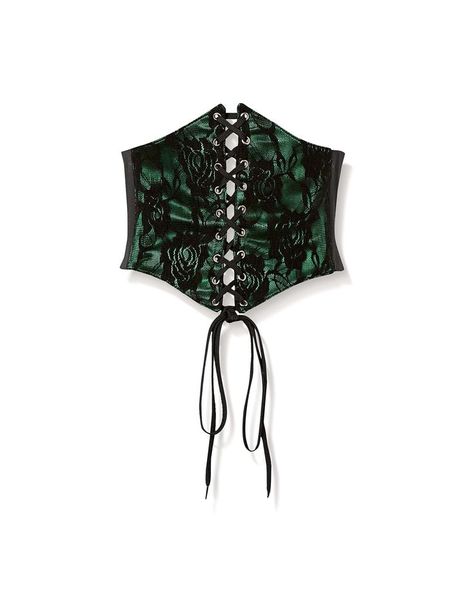 Women's Lavish Green W/Black Lace Overlay Corset Belt Cincher Green Corset, Corset Belt, Bustiers, Butterfly Tattoo, Corsets, Lace Overlay, Black Lace, Top Styles, Fashion Branding