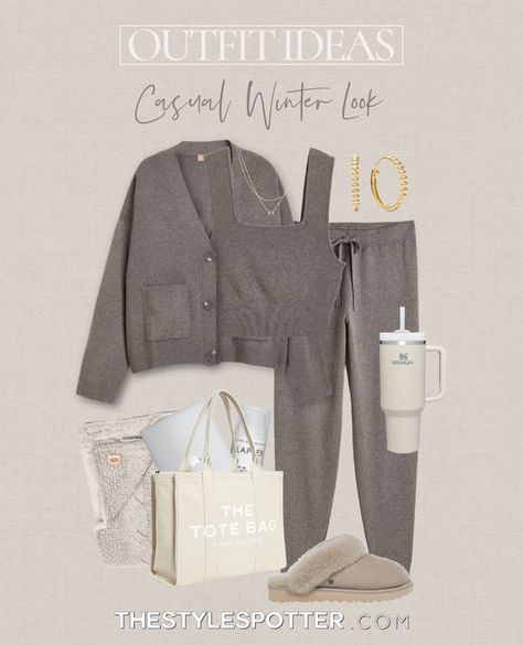 SHOP Casual Winter Outfit Ideas 2022. The look is closet essentials that will be useful and versatile in your capsule wardrobe. Tags: Winter outfits, date night outfit, casual outfit, college outfit, practical outfit, affordable outfit, christmas outfit, new years outfit, winter outfit aesthetic, winter trends, winter date night outfit, chanel bag, leather pants outfit, madison beer, black booties, matching lounge set, stanley tumbler, ugg slippers, marc jacobs the tote bag outfit, mejuri Winter Outfits Date, Winter Outfits Date Night, Cute Lounge Outfits, Outfit Ideas Christmas, Athleisure Outfits Summer, Casual Winter Outfit, Matching Lounge Set, Winter Date Night Outfits, Lounge Outfits