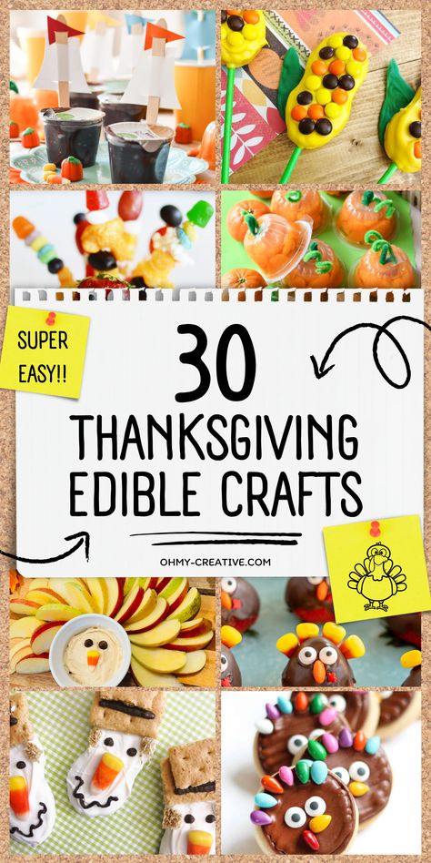 These edible crafts are easy to make and don’t require fancy tools or complicated steps. With just a few everyday items like candy, cookies, and fruit, you can create something truly special. Not only are they fun to make, but they also bring a playful touch to the traditional Thanksgiving spread. Whether you're hosting a big family gathering or a small get-together, these 30 Thanksgiving edible crafts will offer best combination of creativity and deliciousness. #ThanksgivingCrafts #EdibleCrafts Thanksgiving Edible Place Settings, Preschool Thanksgiving Food Activities, Thanksgiving Edible Crafts, Thanksgiving Food Crafts Preschool, Thanksgiving Fun Appetizers, Edible Turkey Crafts For Kids, Edible Thanksgiving Crafts For Kids, Thanksgiving Edible Crafts For Kids, Thanksgiving Family Crafts