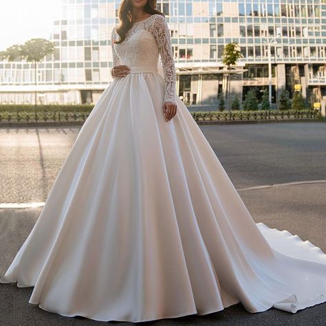 Cathedral Wedding Dress, Simple Belt, Exclusive Gowns, Long Sleeve Ball Gowns, Outdoor Wedding Dress, City Bride, Royal Wedding Dress, Bridal Ball Gown, Wedding Dresses Corset