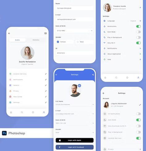 Settings Pages Mobile App User Interface Kit Settings Ui Design Mobile App, User Interface Design Mobile App, Mobile App Profile Page, User Profile Ui Design Mobile App, Profile Page Ui Mobile, Profile App Ui, Mobile App Design Templates, Mobile Portfolio, Schedule App