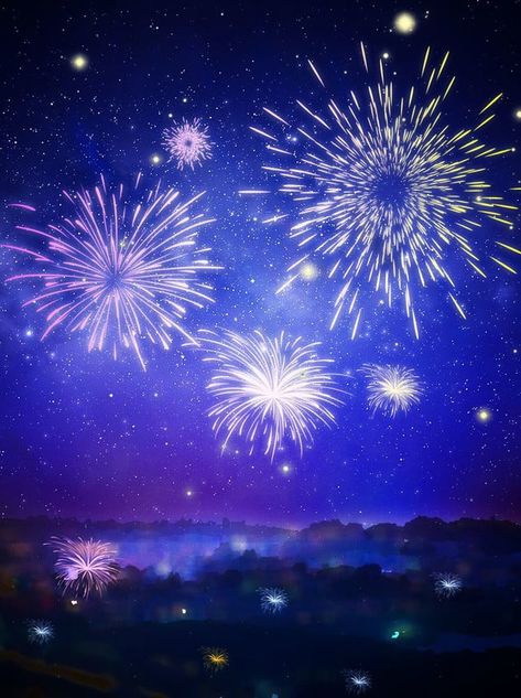 Anime Fireworks Background, Fireworks At Night, Fireworks Illustration, Gothic Background, Art Romantique, Painting Hacks, Fireworks Art, Fireworks Background, Blue Fireworks