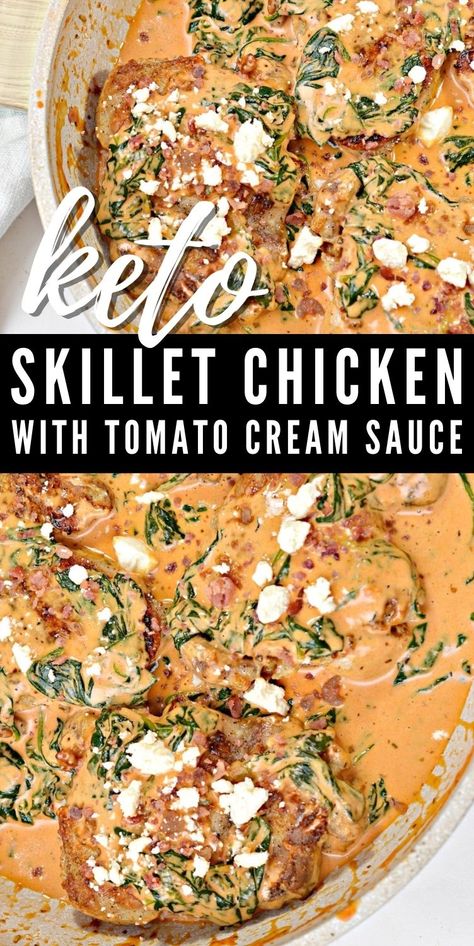 Garlic Chicken Skillet, Keto Skillet, Creamy Garlic Chicken Recipes, Cream Sauce For Chicken, Garlic Chicken Recipe, Tomato Cream Sauce, Creamy Chicken Recipes, Keto Sauces, Chicken Skillet